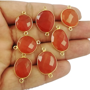 Carnelian Gemstone Gold Plated Bezel Set Connectors - Free Form 12mm - 16mm Bezel Connector - 2 Loop Charms - Selling By Piece