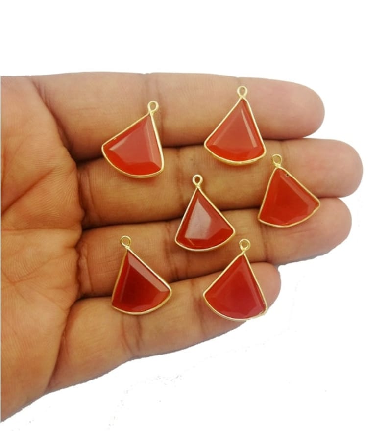 Selling Per Piece Carnelian 15mm Fan Shape Gold Bezel Pendant \u2013 Pendant For Jewelry \u2013 Earring Charms Pendant
