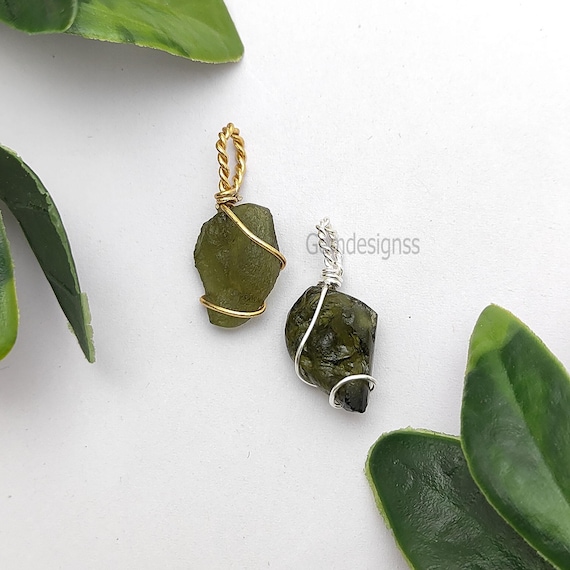 Raw Moldavite Wire Wrapped Pendant-tree of Life Moldavite Pendant