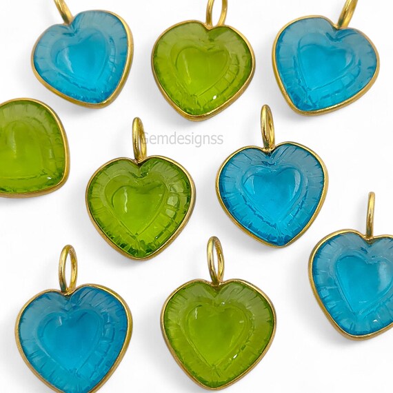 Swiss Blue Topaz Quartz Heart Pendant-Peridot Quartz Handcarved Pendant-Valentine Women Necklace Charm-Christmas Charm Gift-Selling By Piece
