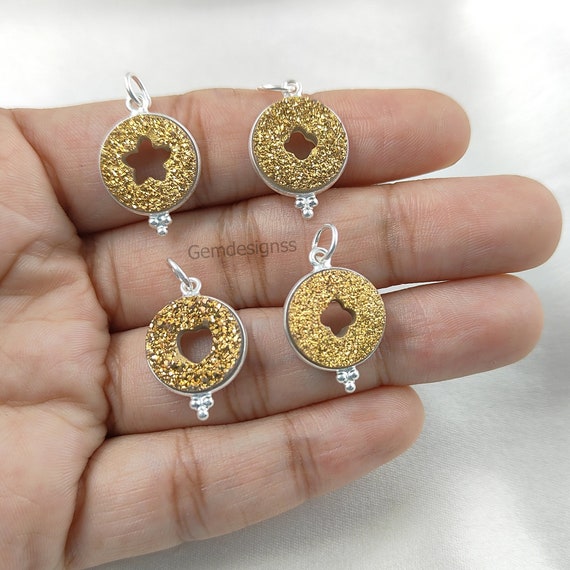 Golden Druzy Pendant Star Clover Heart Cut Pendant Gold Vermeil Jewelry Making Charms Party Wear Women Pendant Selling per Piece Etsy Canada