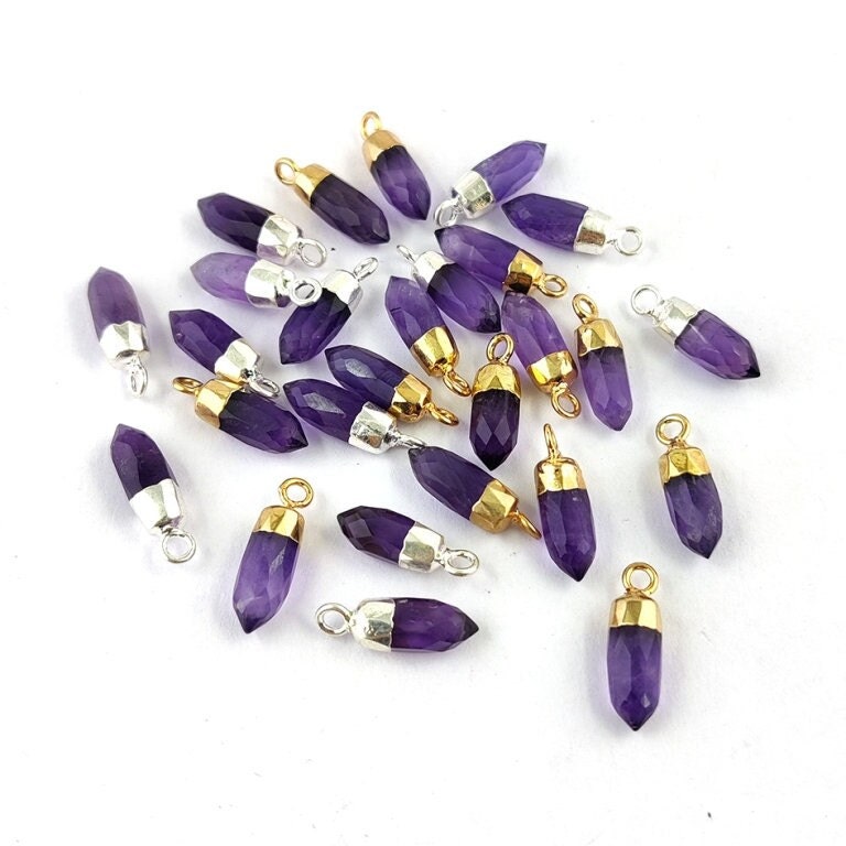 Purple Amethyst Electroplated Cap Little Spikes Gemstone Pendant - Jewellery Helping Charms - Earring Charms - Selling Per Piece