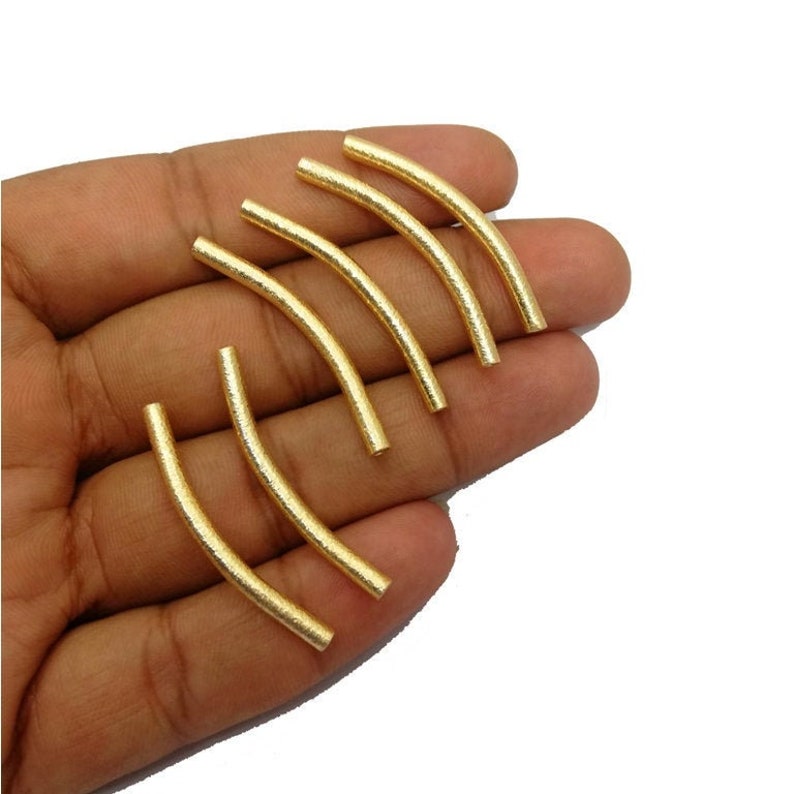 10 Piece Set of Brushed Gold Plated Curved Tube Bead Handmade Jewelry Making Component Measuring 3mm x 40mm