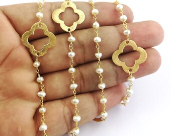 Pearl Gemstone Beaded Chain - 3.5-4mm Faceted Rondelle Bead Chain - Necklace Chain - Selling Per Feet
