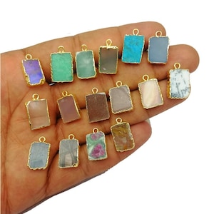 Gemstone Slice Pendant - Tiny Gold Edged Gemstone Slices Pendant For Necklace - Selling Per Piece