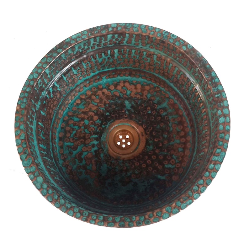 Green Patina Pure Copper Vessel Sink Above Counter Bathroom Etsy