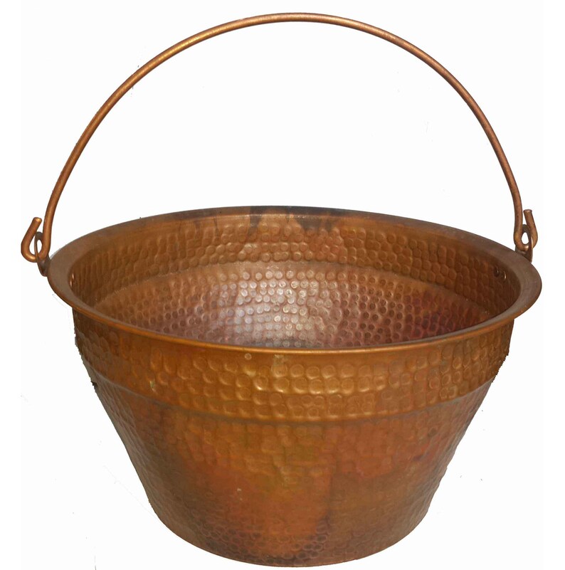 Hammered Fire Burned Copper Hinged Handle Kettle Fire Place Etsy