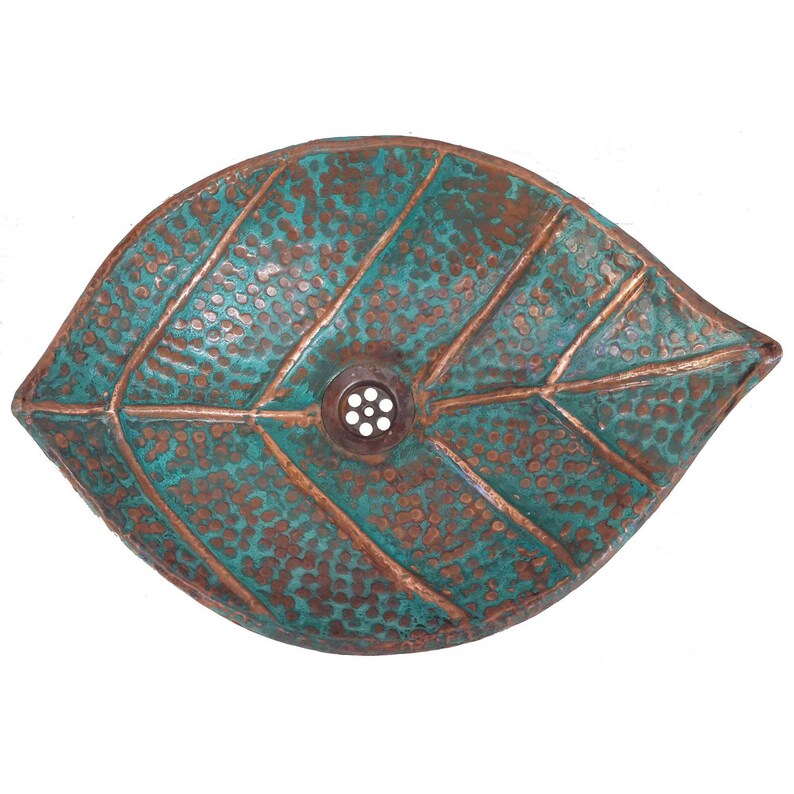 Copper Green Patina Leaf Vessel Bathroom Vanity Sink Renovation Renewal