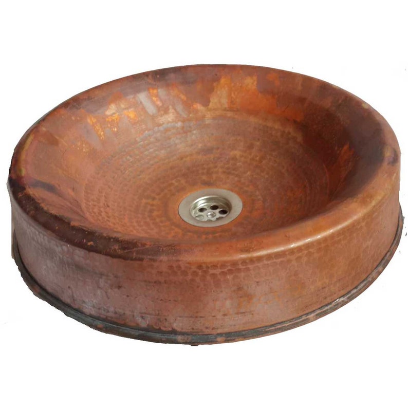 Rustic Shallow Skirted Pure Copper Vessel Bathroom Sink Etsy
