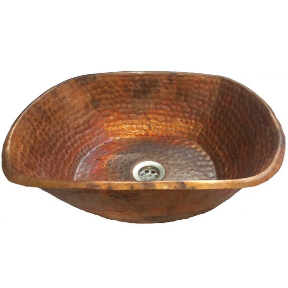 Rectangle Copper Rustic Burnt Fired Kitchen Bar Preparation Sink Lavatory Bowl