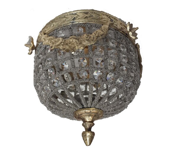 Hand Crafted Crystal Beads Flush Mount Lantern
