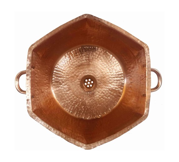 Hexagon Polished Copper Foot Soaking Therapy Pedicure Spa Bowl with drain