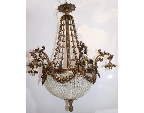Hanging Crystals Ropes Brass Ceiling Chandelier