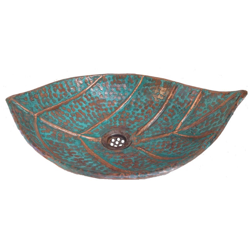 Copper Green Patina Leaf Vessel Bathroom Vanity Sink Etsy