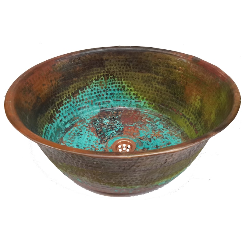 Green Patina Copper Bathroom Sink Fountain Bowl