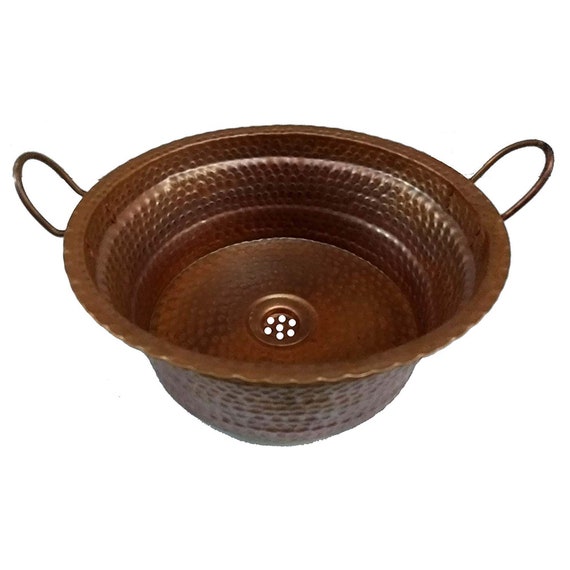 Fired Rustic Pure Copper Vessel Sink Above Counter Bathroom Etsy