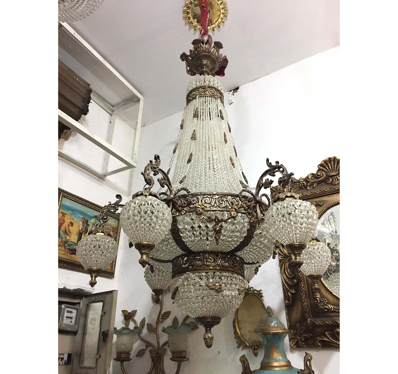Crystals Ropes Brass Light Ceiling Chandelier Vintage Art Etsy