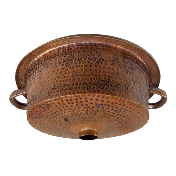 Rustic Copper Miners Vessel Bathroom Pan Panning Sink Renewal Above Counter Washbasin Side Handles Bowl