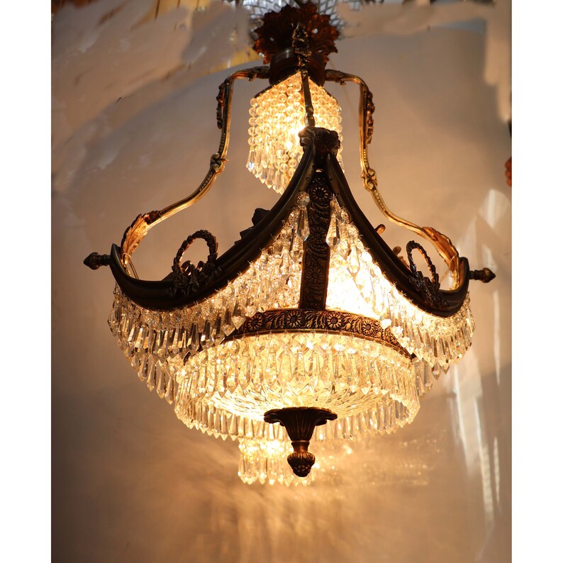 Crystal Chandelier Beads Chains Bronze Ceiling Light Antique Vin Crystal Chandelier Beads Chains Bronze, Bronze Chandelier With Crystal Beads