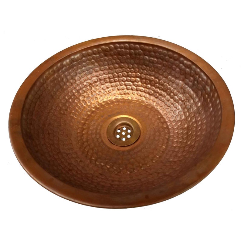 Round Rustic Fire Heated Copper Vessel Top Mount Drop In Bathroom Sink Toilet Lavatory Wash Basin House Remodeling Contract