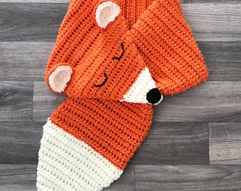 Fox Scarf | Crochet | Digital PDF Pattern | Keyhole Scarf | Woodland Animal Scarf | Chunky Yarn | Toddler | Child | Neck Warmer |