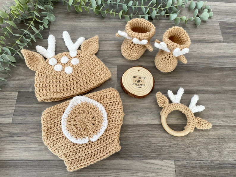 Unisex Baby Outfit Woodland Animal Handmade Fox Wolf Deer Bunny Bear Newborn Photography Prop Baby Shower Gift Crochet FAWN