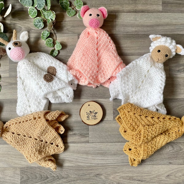 Amoureux | Animal de basse-cour | Fait main | Couette pour bébé | Crocheter | Chien Vache Cochon Mouton Chat | Cadeau baby shower | Souvenir de bébé nouveau-né