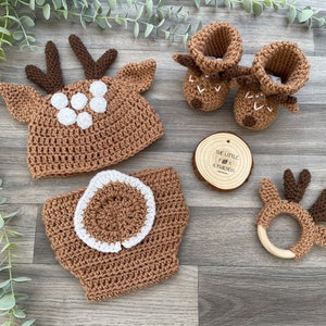 Unisex Baby Outfit Woodland Animal Handmade Fox Wolf Deer Bunny Bear Newborn Photography Prop Baby Shower Gift Crochet DEER