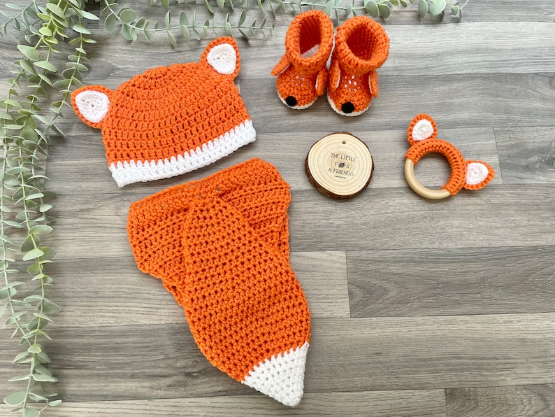 Unisex Baby Outfit Woodland Animal Handmade Fox Wolf Deer Bunny Bear Newborn Photography Prop Baby Shower Gift Crochet FOX