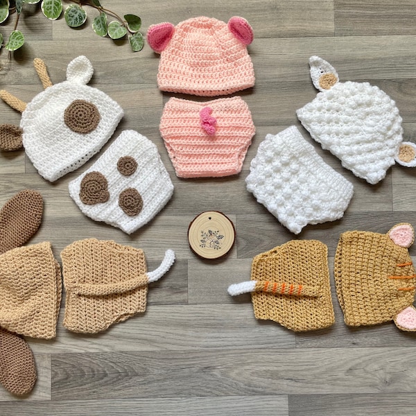 Unisex Baby Outfit | Farmyard Animal | Pig Cow Sheep Cat Dog | Handmade | Crochet | Newborn Photography Prop | Baby Shower Gift | Mum to be