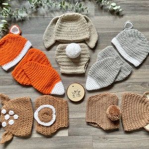 Unisex Baby Outfit Woodland Animal Handmade Fox Wolf Deer Bunny Bear Newborn Photography Prop Baby Shower Gift Crochet image 1