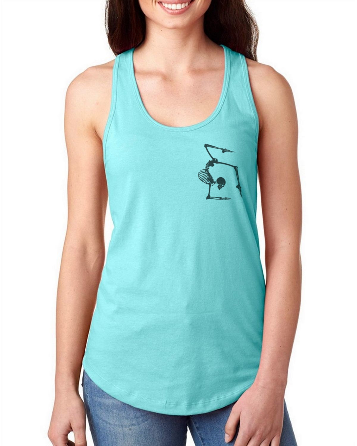 Image of Women's Pocket Yoga Skeleton Racerback Tank Top. Gym Clothing. Activewear