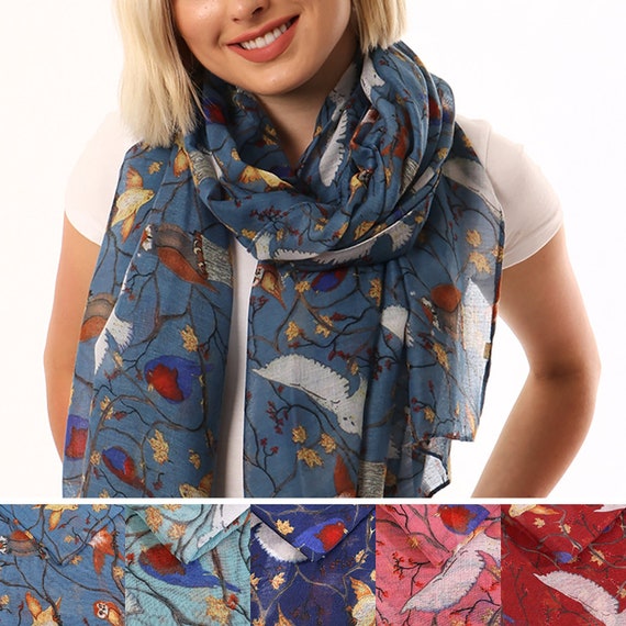 Owl Scarf Owls Printed Scarves Womens Festive Christmas Gift for Her Hoot Bird