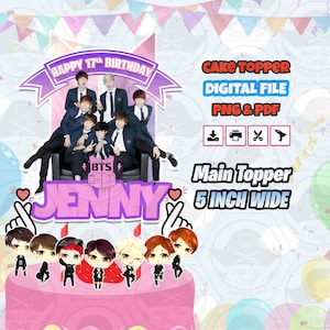Printable BTS Cake Topper with Name Personalisation, BTS Cake Topper, BTS Birthday Party,