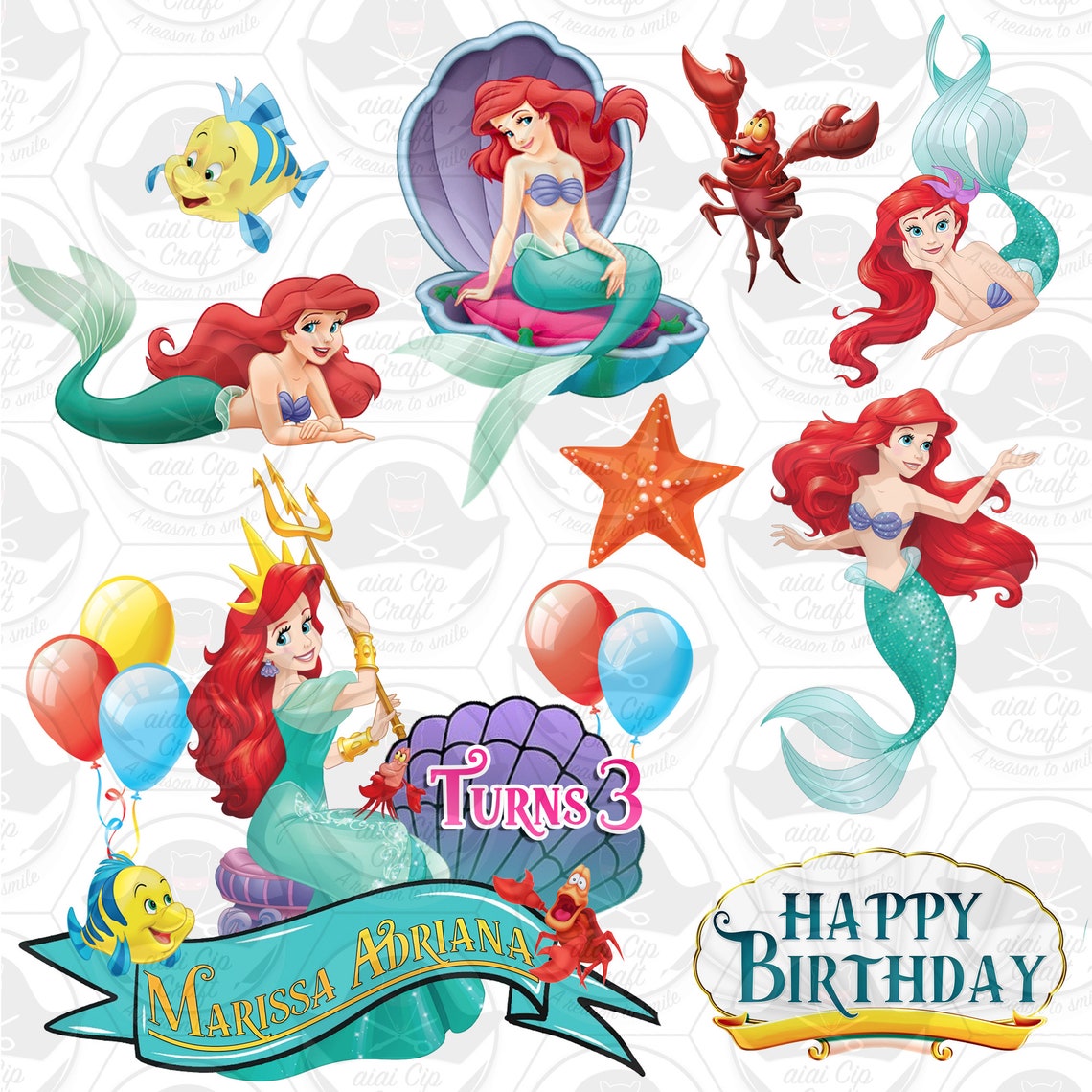 Mako mermaid Birthday Cake Topper Template Printable