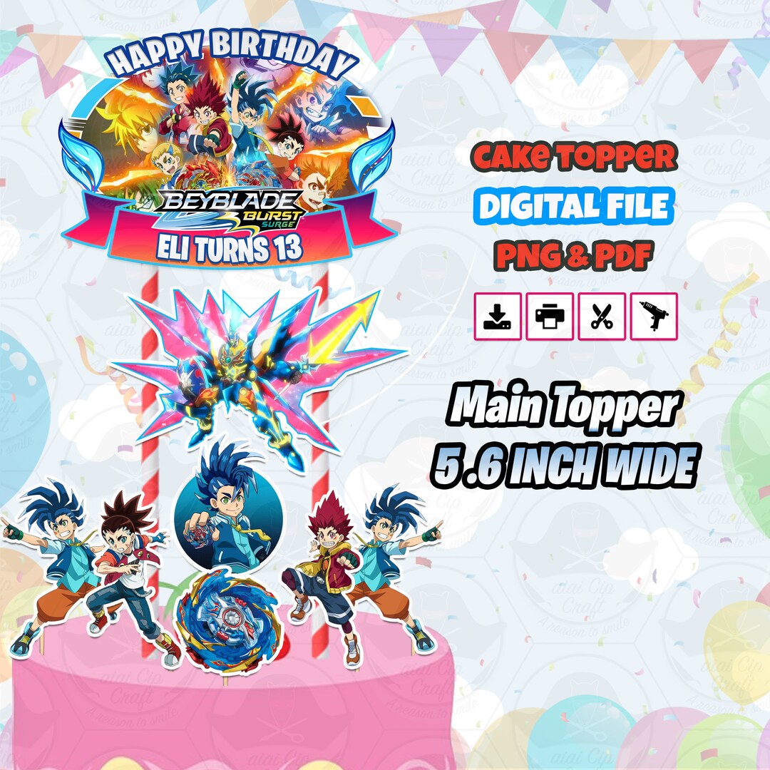Beyblade Burst Surge Cake Topper Digital Printable Full A4 Size Paper