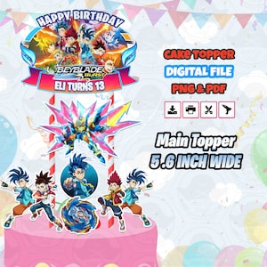 Beyblade Burst Surge Cake Topper Digital Printable - Full A4 Size Paper