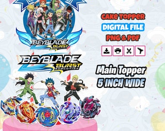 Beyblade Cake Topper Digital Printable - Full A4 Size Paper-With Outlined For Easy Cutting