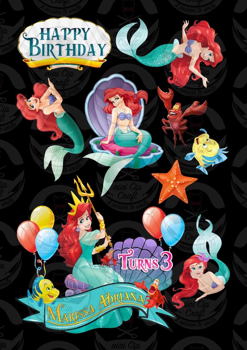 Custom the Little Mermaid Cake Topper Template - Etsy