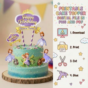 パーソナライズされたSofea The First – 印刷可能なバースデーケーキトッパーセット | デジタルファイル