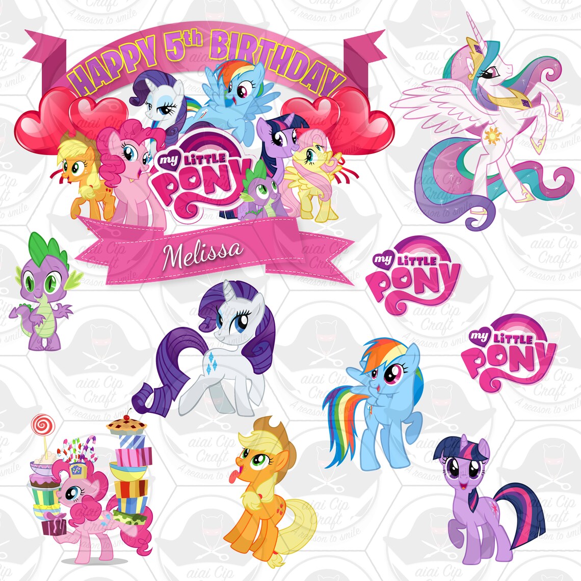 Custom My Little Pony Cake Topper Digital Template v2 My Etsy