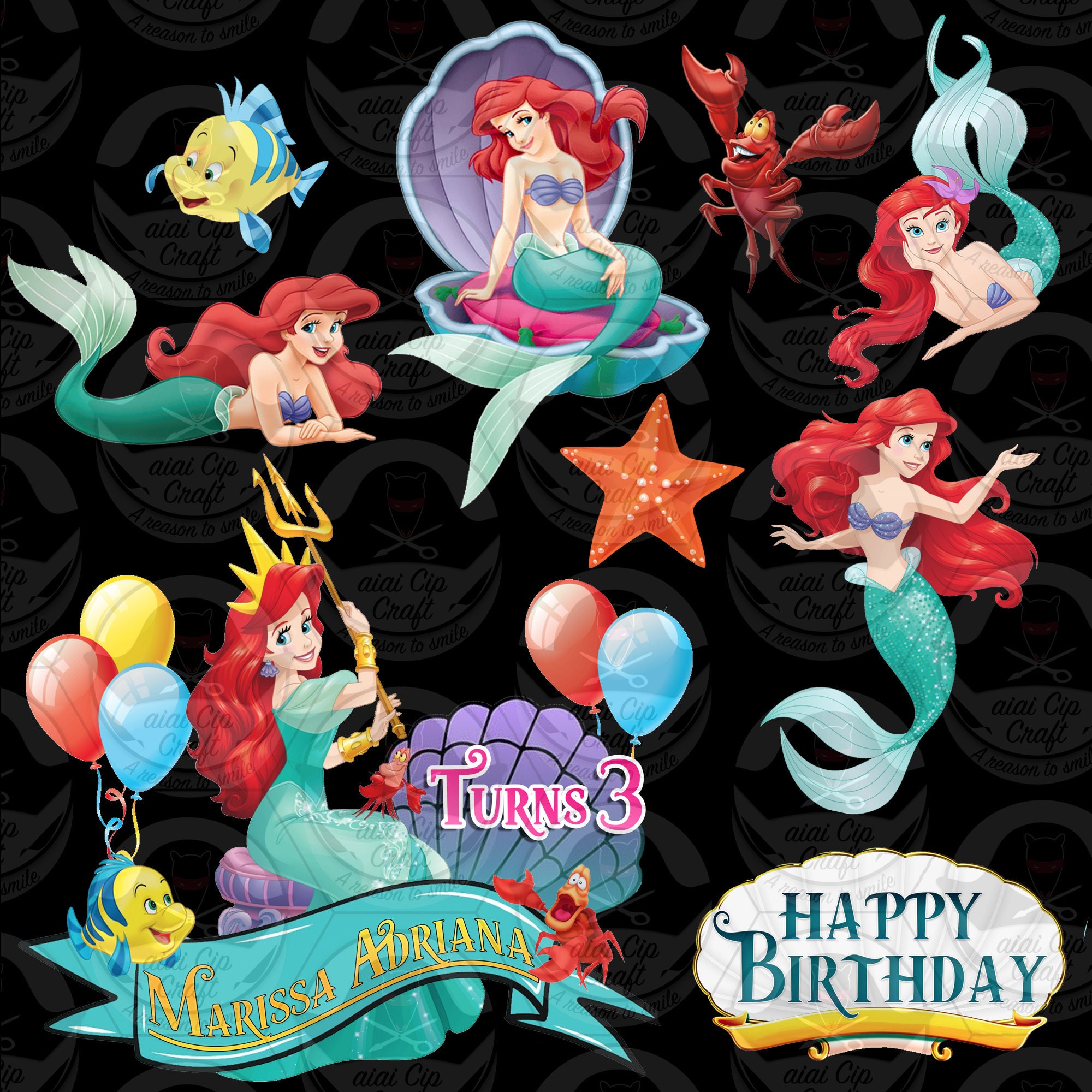 Custom the Little Mermaid Cake Topper Template Etsy