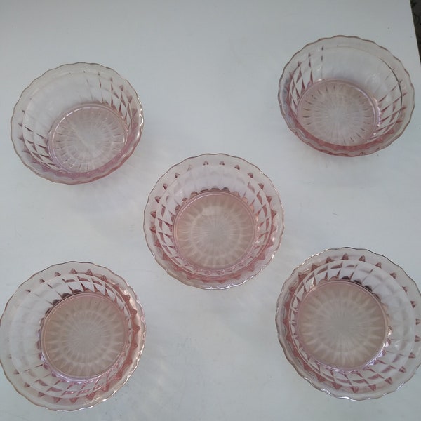 Pink Depression Glass - Jeanette Glass Co. - "Windsor" berry bowls 4.75" (5)