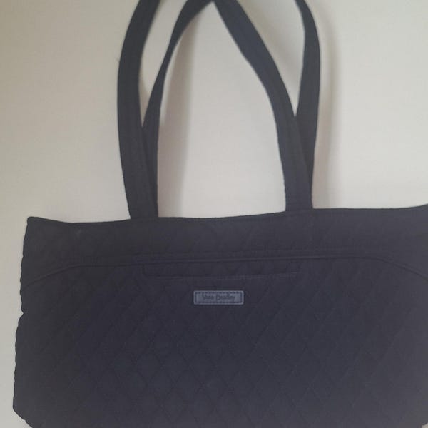 Vintage Vera Bradley dark navy blue quilted tote bag 9.5" x 15.5".