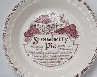 Vintage Country Harvest Strawberry Pie Dish 11" with Recipe.