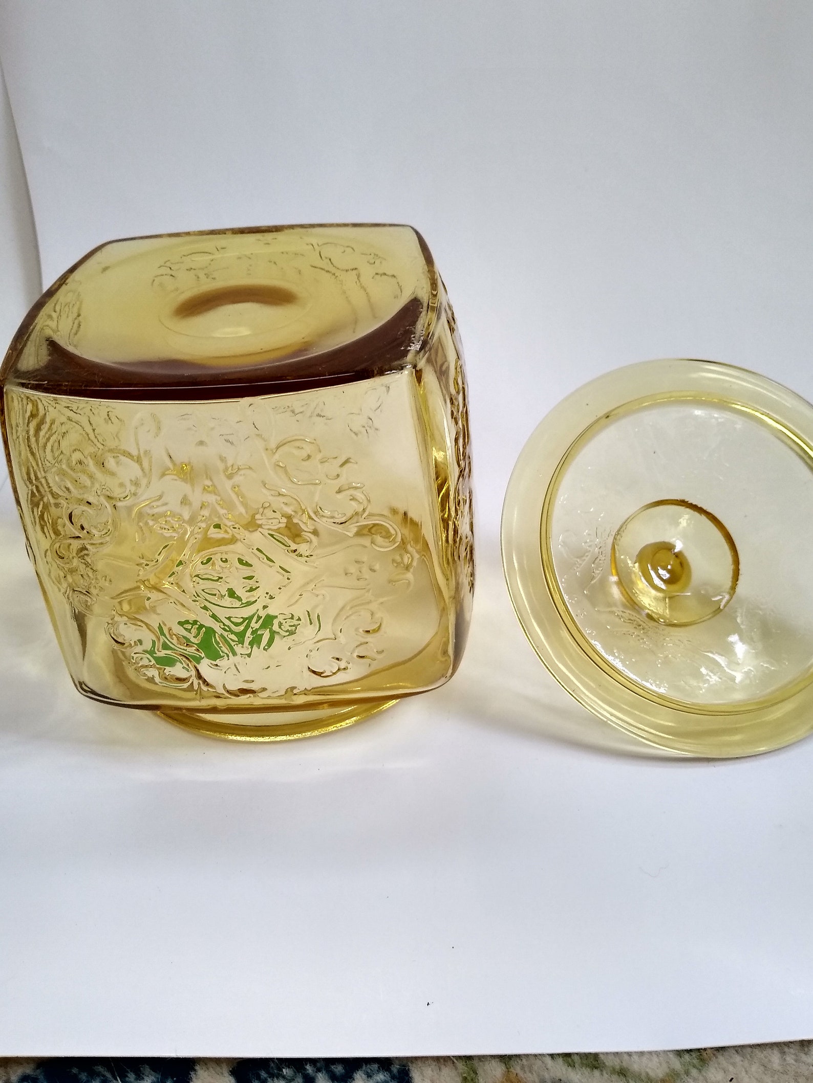 Amber Depression Glass Madrid Cookie Jar Etsy
