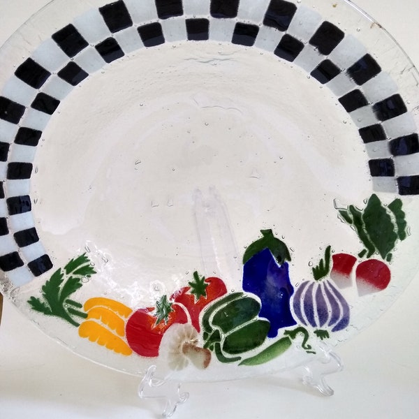 Peggy Karr "Checkerboard Veggies"  14" bowl 1988 signed