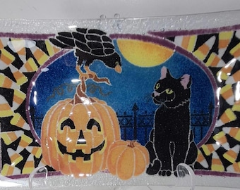 Peggy Karr &quot;Halloween&quot; 10&quot; x 5&quot; plate signed 2004.