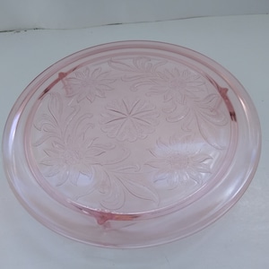 Pink Depression Glass "Sunflower" Cake Plate 9"