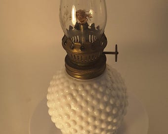 Antique Oil Lamp Milk Glass 9".